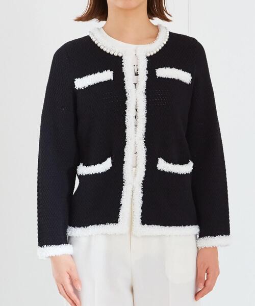 Tiara（ティアラ）の「パールニットジャケット（カーディガン/ボレロ・レディース・アイボリー/ブラック・FREE）」の4枚目の写真