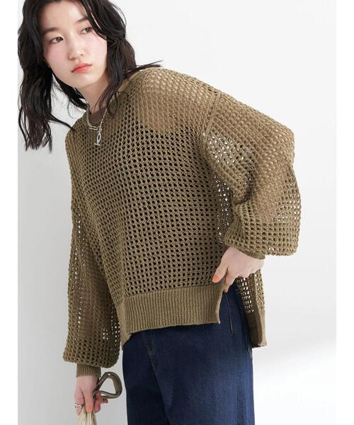 earth music&ecology（アースミュージックアンドエコロジー）の「リサイクルポリエステルブレンドメッシュニット（ニット/セーター・レディース・ライム/アイボリー/モカ・FREE）」の20枚目の写真