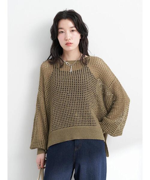 earth music&ecology（アースミュージックアンドエコロジー）の「リサイクルポリエステルブレンドメッシュニット（ニット/セーター・レディース・ライム/アイボリー/モカ・FREE）」の22枚目の写真