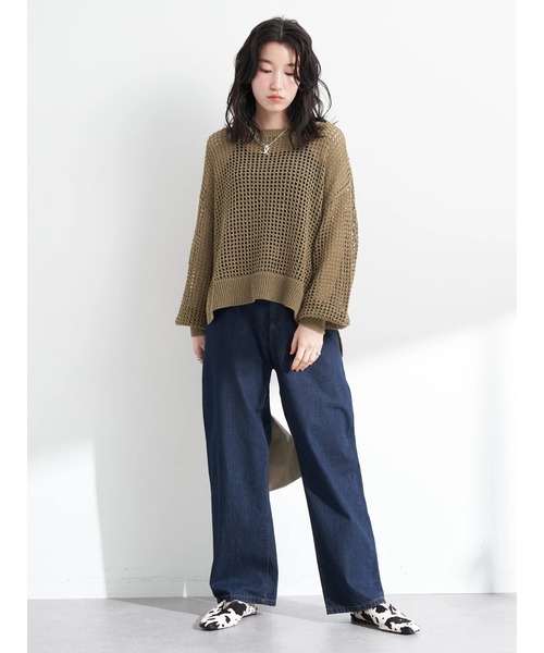 earth music&ecology（アースミュージックアンドエコロジー）の「リサイクルポリエステルブレンドメッシュニット（ニット/セーター・レディース・ライム/アイボリー/モカ・FREE）」の9枚目の写真