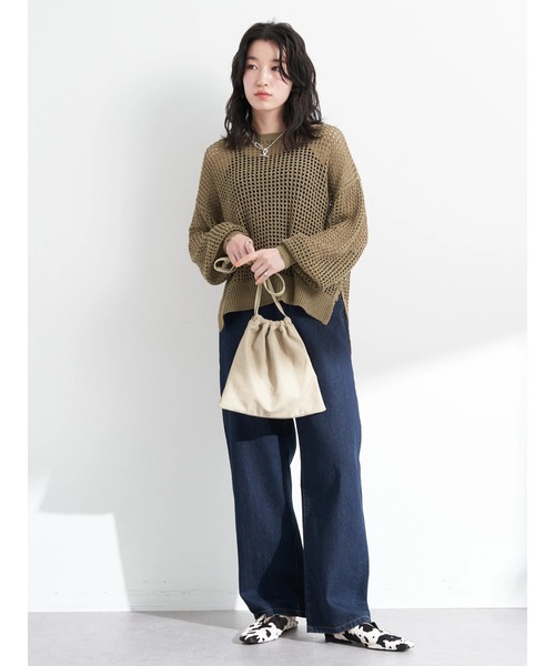 earth music&ecology（アースミュージックアンドエコロジー）の「リサイクルポリエステルブレンドメッシュニット（ニット/セーター・レディース・ライム/アイボリー/モカ・FREE）」の10枚目の写真