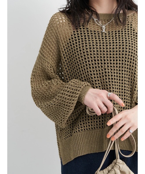 earth music&ecology（アースミュージックアンドエコロジー）の「リサイクルポリエステルブレンドメッシュニット（ニット/セーター・レディース・ライム/アイボリー/モカ・FREE）」の13枚目の写真