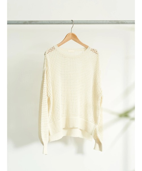 earth music&ecology（アースミュージックアンドエコロジー）の「リサイクルポリエステルブレンドメッシュニット（ニット/セーター・レディース・ライム/アイボリー/モカ・FREE）」の15枚目の写真