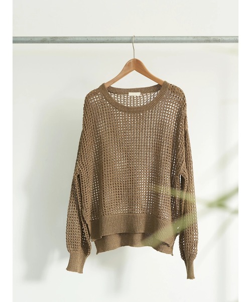 earth music&ecology（アースミュージックアンドエコロジー）の「リサイクルポリエステルブレンドメッシュニット（ニット/セーター・レディース・ライム/アイボリー/モカ・FREE）」の16枚目の写真