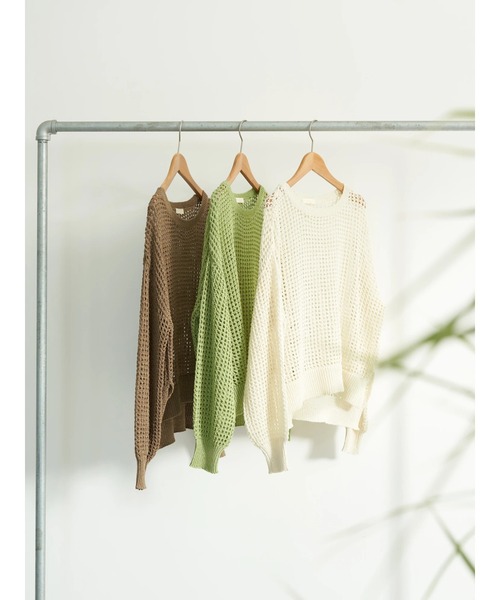 earth music&ecology（アースミュージックアンドエコロジー）の「リサイクルポリエステルブレンドメッシュニット（ニット/セーター・レディース・ライム/アイボリー/モカ・FREE）」の18枚目の写真