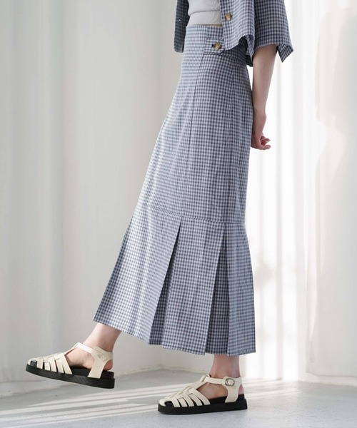 archives（アルシーヴ）の「【setupにも】チェックタック切替スカート（スカート・レディース・ベージュ/ネイビー/グリーン・MEDIUM）」の3枚目の写真
