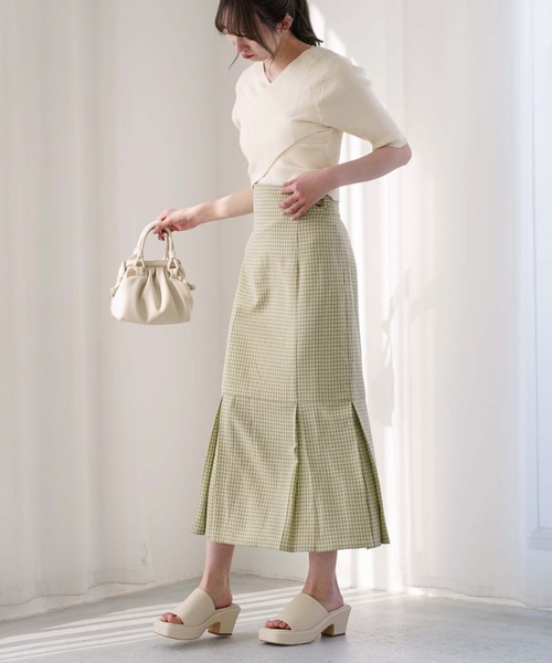 archives（アルシーヴ）の「【setupにも】チェックタック切替スカート（スカート・レディース・ベージュ/ネイビー/グリーン・MEDIUM）」の9枚目の写真