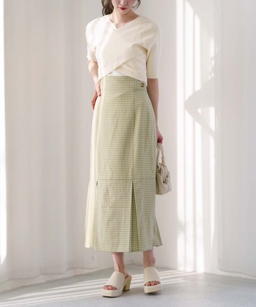 archives（アルシーヴ）の「【setupにも】チェックタック切替スカート（スカート・レディース・ベージュ/ネイビー/グリーン・MEDIUM）」の10枚目の写真