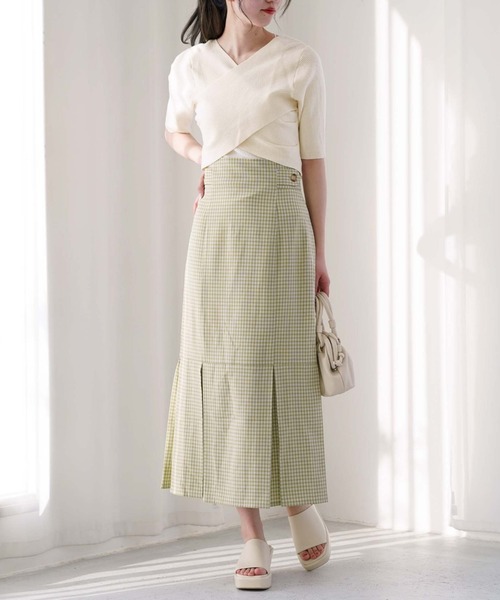 archives（アルシーヴ）の「【setupにも】チェックタック切替スカート（スカート・レディース・ベージュ/ネイビー/グリーン・MEDIUM）」の12枚目の写真