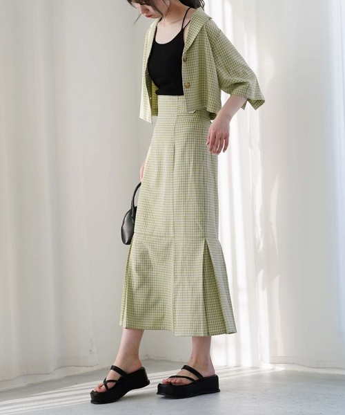 archives（アルシーヴ）の「【setupにも】チェックタック切替スカート（スカート・レディース・ベージュ/ネイビー/グリーン・MEDIUM）」の8枚目の写真