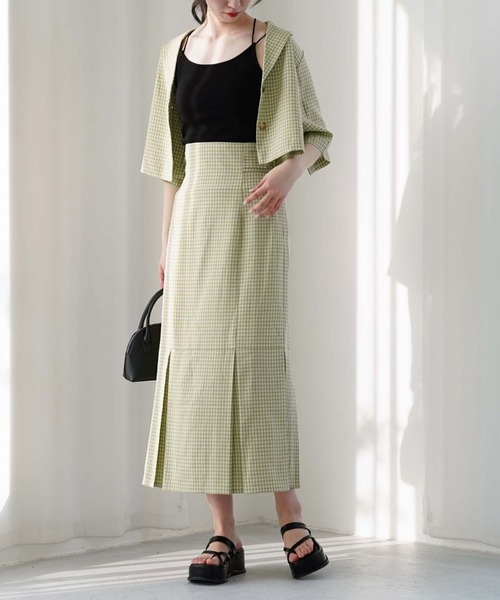 archives（アルシーヴ）の「【setupにも】チェックタック切替スカート（スカート・レディース・ベージュ/ネイビー/グリーン・MEDIUM）」の7枚目の写真