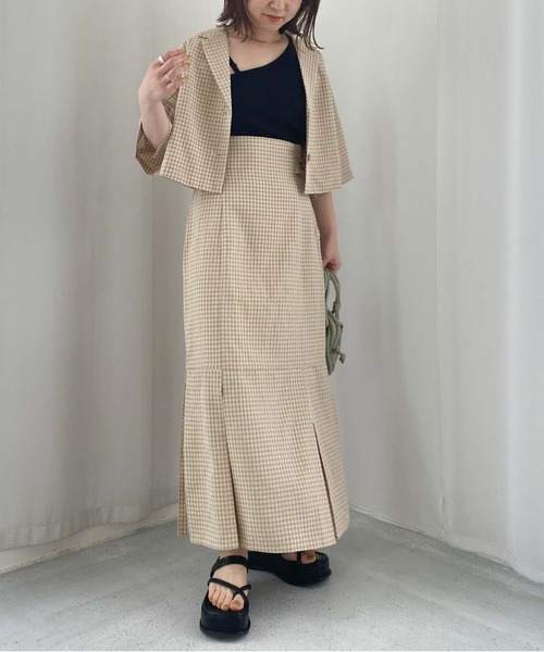 archives（アルシーヴ）の「【setupにも】チェックタック切替スカート（スカート・レディース・ベージュ/ネイビー/グリーン・MEDIUM）」の20枚目の写真
