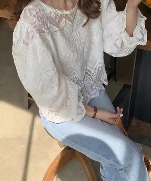 AsRiRe(アスリレイ)の「【AsRiRe】刺しゅうレースブラウス(シャツ/ブラウス・レディース・ホワイト/ベージュ・M)」の2枚目の写真