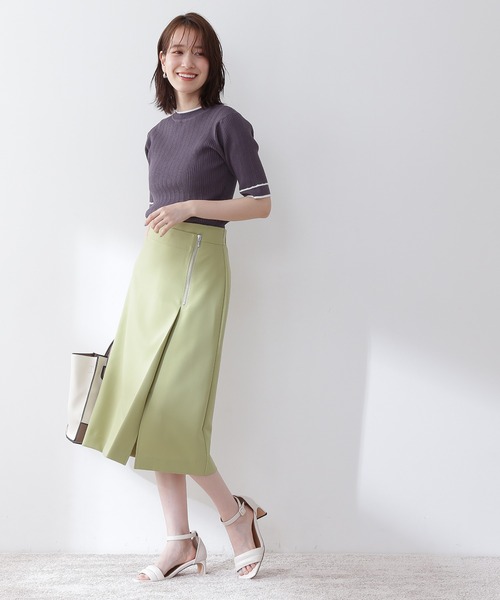 N.(N. Natural Beauty Basic)(エヌエヌナチュラルビューティーベーシック)の「◆バイカラーラインリブニット(ニット/セーター・レディース・チャコールグレー/オフホワイト/ライトグリーン・MEDIUM)」の12枚目の写真