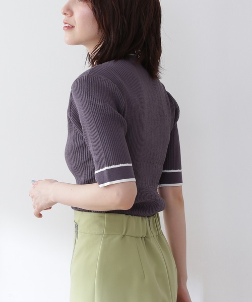 N.(N. Natural Beauty Basic)(エヌエヌナチュラルビューティーベーシック)の「◆バイカラーラインリブニット(ニット/セーター・レディース・チャコールグレー/オフホワイト/ライトグリーン・MEDIUM)」の6枚目の写真