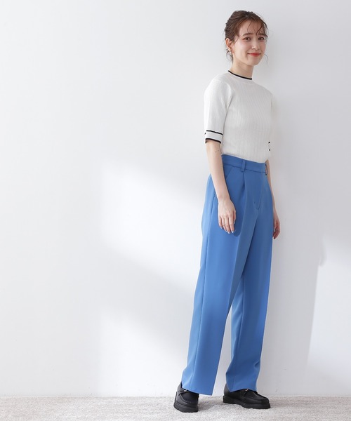 N.(N. Natural Beauty Basic)(エヌエヌナチュラルビューティーベーシック)の「◆バイカラーラインリブニット(ニット/セーター・レディース・チャコールグレー/オフホワイト/ライトグリーン・MEDIUM)」の7枚目の写真