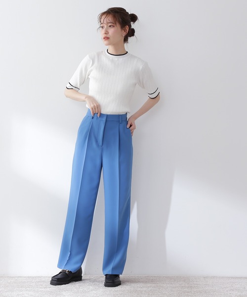 N.(N. Natural Beauty Basic)(エヌエヌナチュラルビューティーベーシック)の「◆バイカラーラインリブニット(ニット/セーター・レディース・チャコールグレー/オフホワイト/ライトグリーン・MEDIUM)」の9枚目の写真