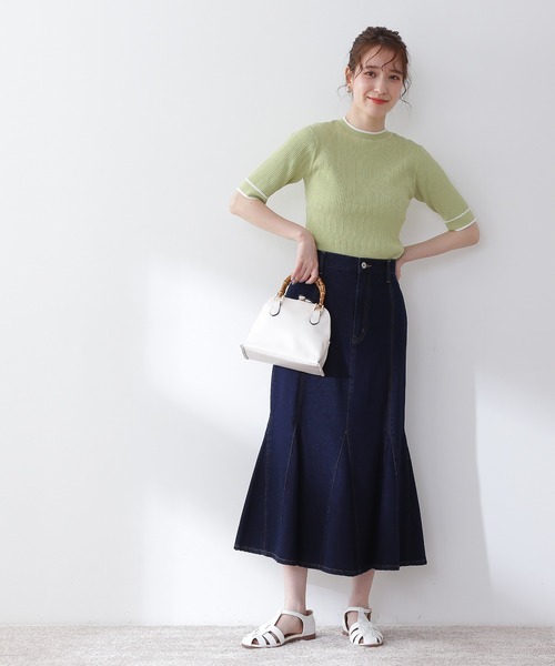 N.(N. Natural Beauty Basic)(エヌエヌナチュラルビューティーベーシック)の「◆バイカラーラインリブニット(ニット/セーター・レディース・チャコールグレー/オフホワイト/ライトグリーン・MEDIUM)」の10枚目の写真