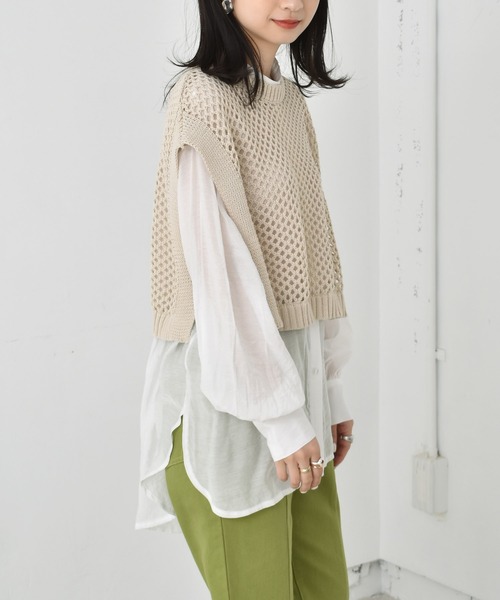 RETRO GIRL（レトロガール）の「【セットアイテム】メッシュベストSET（Tシャツ/カットソー・レディース・ホワイト/レッド/グリーン・FREE）」の2枚目の写真