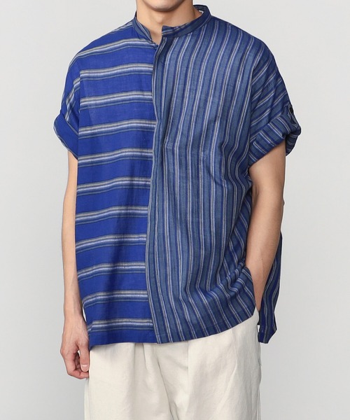 mii（ミー）の「mii | スタンドカラーカフタンシャツ STRIPE MEN