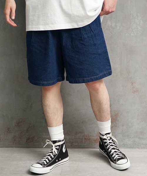 JOKER（ジョーカー）の「【JOKER】ワイド ワークショーツ シェフショーツ イージーパンツ タック チノパン 総柄  春服 ショートパンツ（チノパンツ・メンズ・ブラック/ベージュ/グレー/ネイビー/ブラウン/アイボリー/カーキ/カモフラージュ/ストライプ/インディゴブルー/ネイビー系1/ワンウォッシュ・LL/M/L）」の9枚目の写真