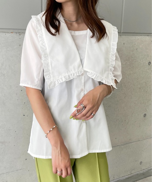 StyleSea（スタイルシー）の「Vネックフリルブラウス（シャツ/ブラウス・レディース・ホワイト/ブラック/グレー/ターコイズブルー/ライトグレー/ブラック系その他/ホワイト系その他・MEDIUM）」の10枚目の写真