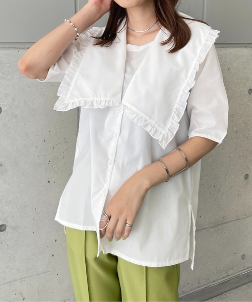 StyleSea（スタイルシー）の「Vネックフリルブラウス（シャツ/ブラウス・レディース・ホワイト/ブラック/グレー/ターコイズブルー/ライトグレー/ブラック系その他/ホワイト系その他・MEDIUM）」の11枚目の写真