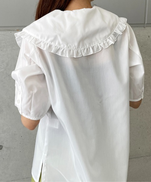 StyleSea（スタイルシー）の「Vネックフリルブラウス（シャツ/ブラウス・レディース・ホワイト/ブラック/グレー/ターコイズブルー/ライトグレー/ブラック系その他/ホワイト系その他・MEDIUM）」の15枚目の写真