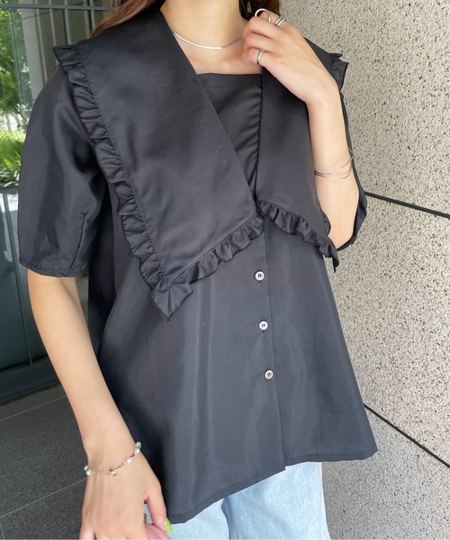 StyleSea（スタイルシー）の「Vネックフリルブラウス（シャツ/ブラウス・レディース・ホワイト/ブラック/グレー/ターコイズブルー/ライトグレー/ブラック系その他/ホワイト系その他・MEDIUM）」の20枚目の写真