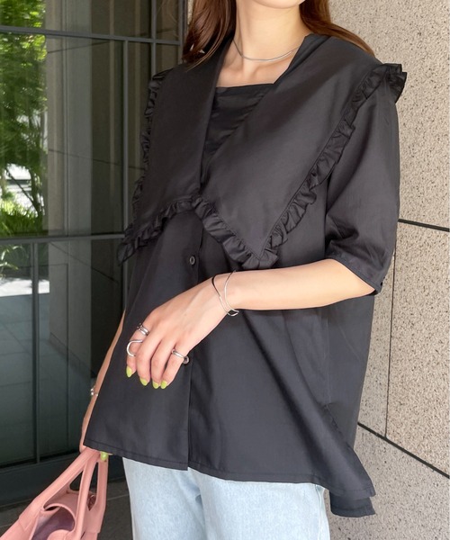 StyleSea（スタイルシー）の「Vネックフリルブラウス（シャツ/ブラウス・レディース・ホワイト/ブラック/グレー/ターコイズブルー/ライトグレー/ブラック系その他/ホワイト系その他・MEDIUM）」の19枚目の写真