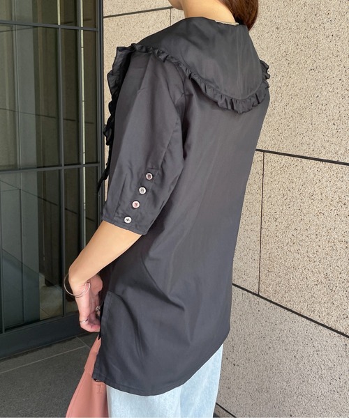 StyleSea（スタイルシー）の「Vネックフリルブラウス（シャツ/ブラウス・レディース・ホワイト/ブラック/グレー/ターコイズブルー/ライトグレー/ブラック系その他/ホワイト系その他・MEDIUM）」の21枚目の写真