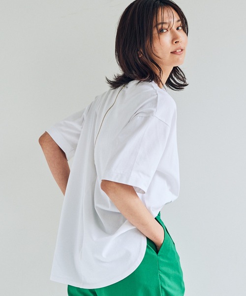 BARNYARDSTORM（バンヤードストーム）の「BARNYARDSTORM / ZIP綿シルクT（Tシャツ/カットソー・レディース・ホワイト/ネイビー/グリーン・0/1/2）」の2枚目の写真