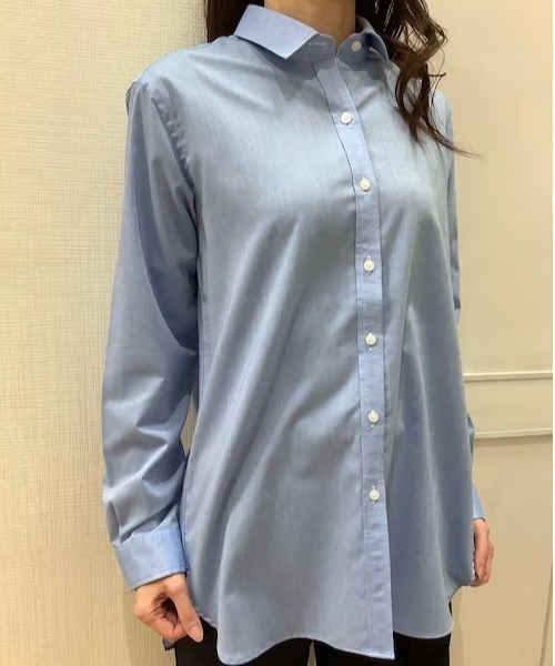 Pitta Re:)(ピッタリ)の「形態安定ノーアイロン ラウンドテール ワイド衿 長袖カジュアルシャツ(シャツ/ブラウス・レディース・ブルー/ホワイト・M/L/LL)」の22枚目の写真