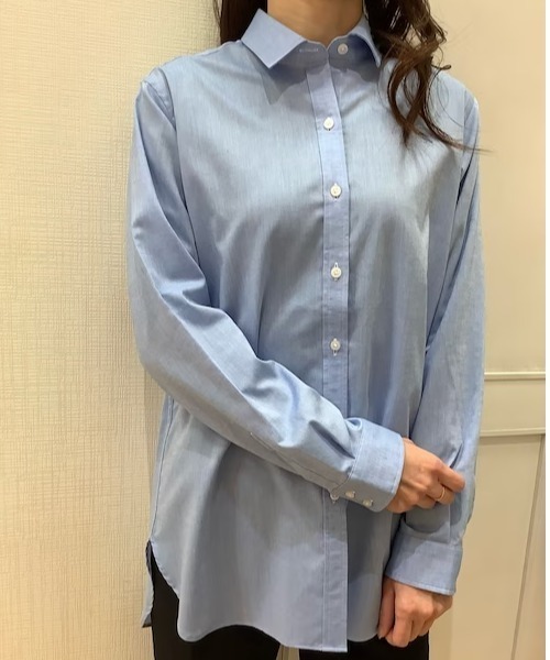 Pitta Re:)(ピッタリ)の「形態安定ノーアイロン ラウンドテール ワイド衿 長袖カジュアルシャツ(シャツ/ブラウス・レディース・ブルー/ホワイト・M/L/LL)」の21枚目の写真