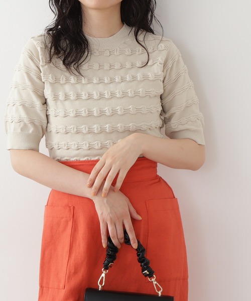 N.（N. Natural Beauty Basic）（エヌエヌナチュラルビューティーベーシック）の「◆ウェーブパターンニット（ニット/セーター・レディース・オフホワイト/ピンク/ブルー・MEDIUM）」の2枚目の写真