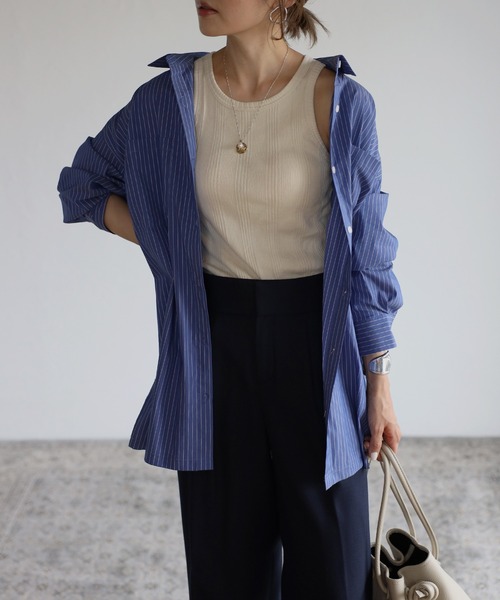 Bonjour Sagan（ボンジュールサガン）の「ストライプルーズシャツ（シャツ/ブラウス・レディース・ホワイト/ネイビー/ブルー・FREE）」の3枚目の写真