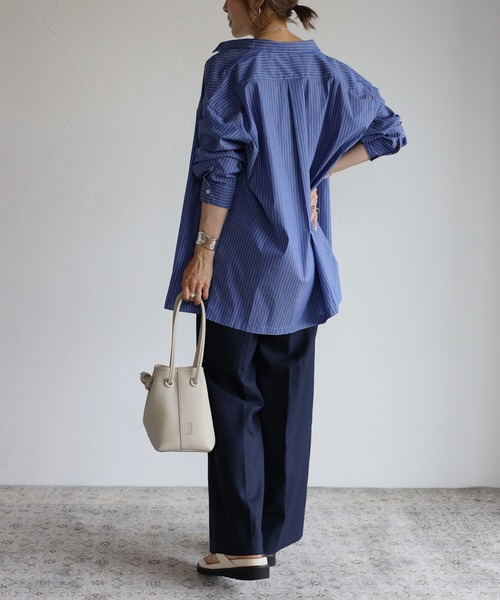 Bonjour Sagan（ボンジュールサガン）の「ストライプルーズシャツ（シャツ/ブラウス・レディース・ホワイト/ネイビー/ブルー・FREE）」の4枚目の写真