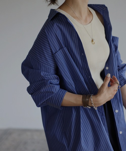 Bonjour Sagan（ボンジュールサガン）の「ストライプルーズシャツ（シャツ/ブラウス・レディース・ホワイト/ネイビー/ブルー・FREE）」の6枚目の写真