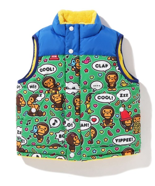 A BATHING APE（アベイシングエイプ）の「BABY MILO SPEECH BALLOON REVERSIBLE DOWN VEST K（ダウンベスト・キッズ・イエロー/ネイビー・90/140/100/120/130/110）」の2枚目の写真