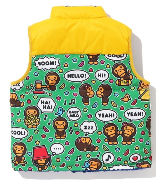 A BATHING APE（アベイシングエイプ）の「BABY MILO SPEECH BALLOON REVERSIBLE DOWN VEST K（ダウンベスト・キッズ・イエロー/ネイビー・90/140/100/120/130/110）」の3枚目の写真