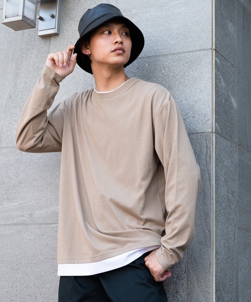 Blue Standard （ブルースタンダード）の「【BLUE STANDARD/ブルースタンダード】ZEROSTAIN ゼロステイン 汗染みの目立ちにくいTシャツ UVカット　撥水性　ビッグシルエット　フェイクレイヤードロンT（Tシャツ/カットソー・メンズ・ホワイト/ブラック/ベージュ/オリーブ/ブルー/ダークブルー・MEDIUM/LARGE/X-LARGE）」の3枚目の写真