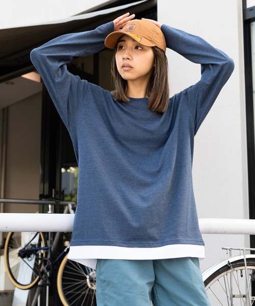 Blue Standard （ブルースタンダード）の「【BLUE STANDARD/ブルースタンダード】ZEROSTAIN ゼロステイン 汗染みの目立ちにくいTシャツ UVカット　撥水性　ビッグシルエット　フェイクレイヤードロンT（Tシャツ/カットソー・メンズ・ホワイト/ブラック/ベージュ/オリーブ/ブルー/ダークブルー・MEDIUM/LARGE/X-LARGE）」の5枚目の写真