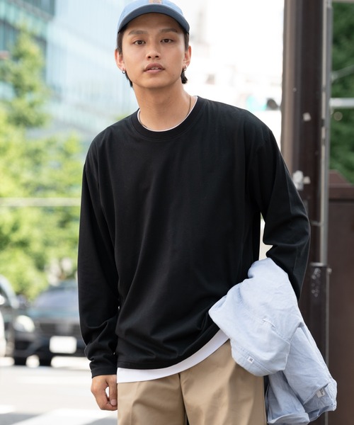 Blue Standard （ブルースタンダード）の「【BLUE STANDARD/ブルースタンダード】ZEROSTAIN ゼロステイン 汗染みの目立ちにくいTシャツ UVカット　撥水性　ビッグシルエット　フェイクレイヤードロンT（Tシャツ/カットソー・メンズ・ホワイト/ブラック/ベージュ/オリーブ/ブルー/ダークブルー・MEDIUM/LARGE/X-LARGE）」の2枚目の写真