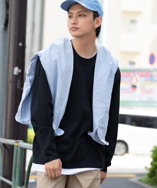 Blue Standard （ブルースタンダード）の「【BLUE STANDARD/ブルースタンダード】ZEROSTAIN ゼロステイン 汗染みの目立ちにくいTシャツ UVカット　撥水性　ビッグシルエット　フェイクレイヤードロンT（Tシャツ/カットソー・メンズ・ホワイト/ブラック/ベージュ/オリーブ/ブルー/ダークブルー・MEDIUM/LARGE/X-LARGE）」の16枚目の写真