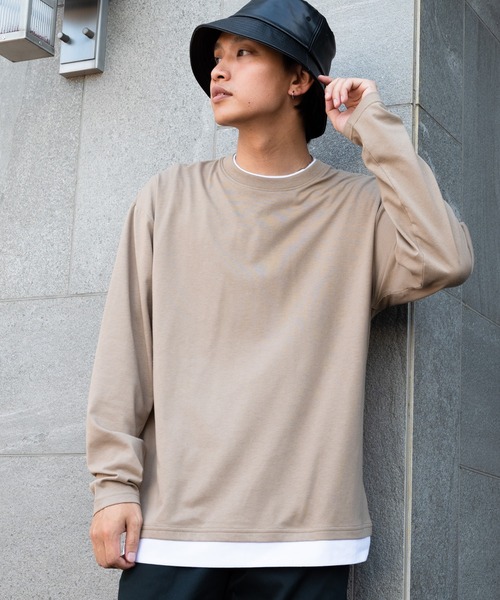 Blue Standard （ブルースタンダード）の「【BLUE STANDARD/ブルースタンダード】ZEROSTAIN ゼロステイン 汗染みの目立ちにくいTシャツ UVカット　撥水性　ビッグシルエット　フェイクレイヤードロンT（Tシャツ/カットソー・メンズ・ホワイト/ブラック/ベージュ/オリーブ/ブルー/ダークブルー・MEDIUM/LARGE/X-LARGE）」の21枚目の写真