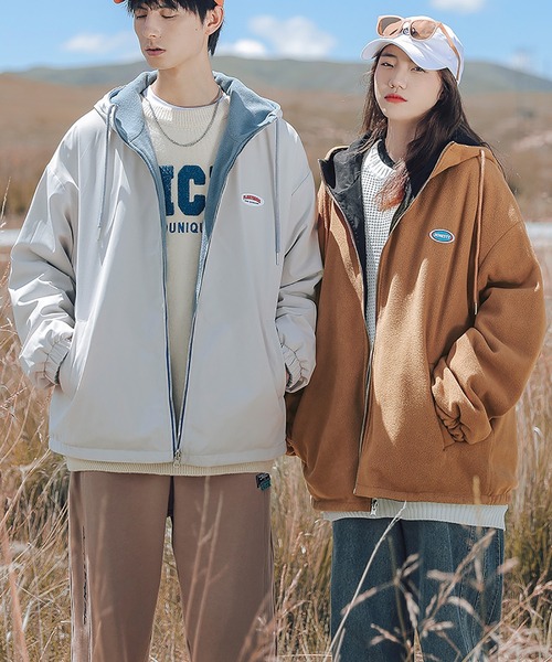 HOOK（フック）の「【HOOK】リバーシブル2WAY薄手ボアジャケット（マウンテンパーカー・メンズ・ホワイト/グレー/ブラック・XL/XXL/L/M）」の4枚目の写真