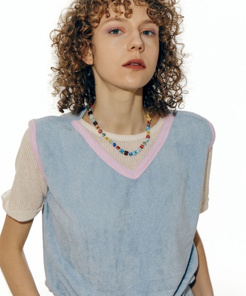 bonjour records（ボンジュールレコーズ）の「【WHYNOTUS/ワイノットアス】towel fishnet top タオルフィッシュネットトップカットソー（Tシャツ/カットソー・レディース・レッド/ブルー・S/M）」の5枚目の写真