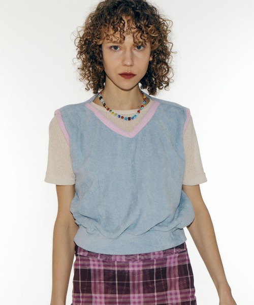 bonjour records（ボンジュールレコーズ）の「【WHYNOTUS/ワイノットアス】towel fishnet top タオルフィッシュネットトップカットソー（Tシャツ/カットソー・レディース・レッド/ブルー・S/M）」の18枚目の写真