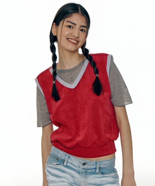 bonjour records（ボンジュールレコーズ）の「【WHYNOTUS/ワイノットアス】towel fishnet top タオルフィッシュネットトップカットソー（Tシャツ/カットソー・レディース・レッド/ブルー・S/M）」の19枚目の写真