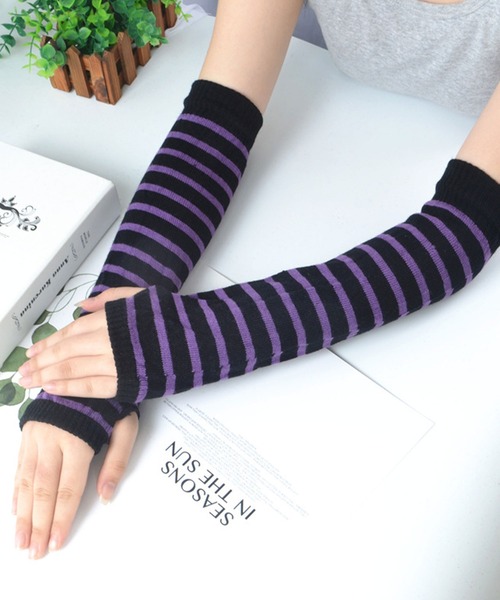 EPICKS（エピックス）の「ボーダーアームウォーマー（アームカバー・レディース・ホワイト/パープル/ピンク・F）」の5枚目の写真
